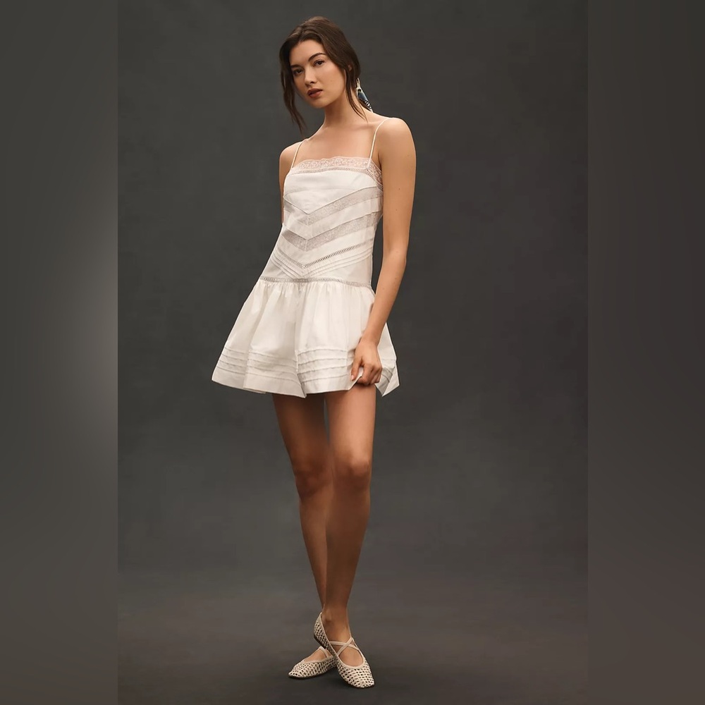 Anthropologie Maeve Sleeveless Square-
Neck Lace Mix Mini Dress